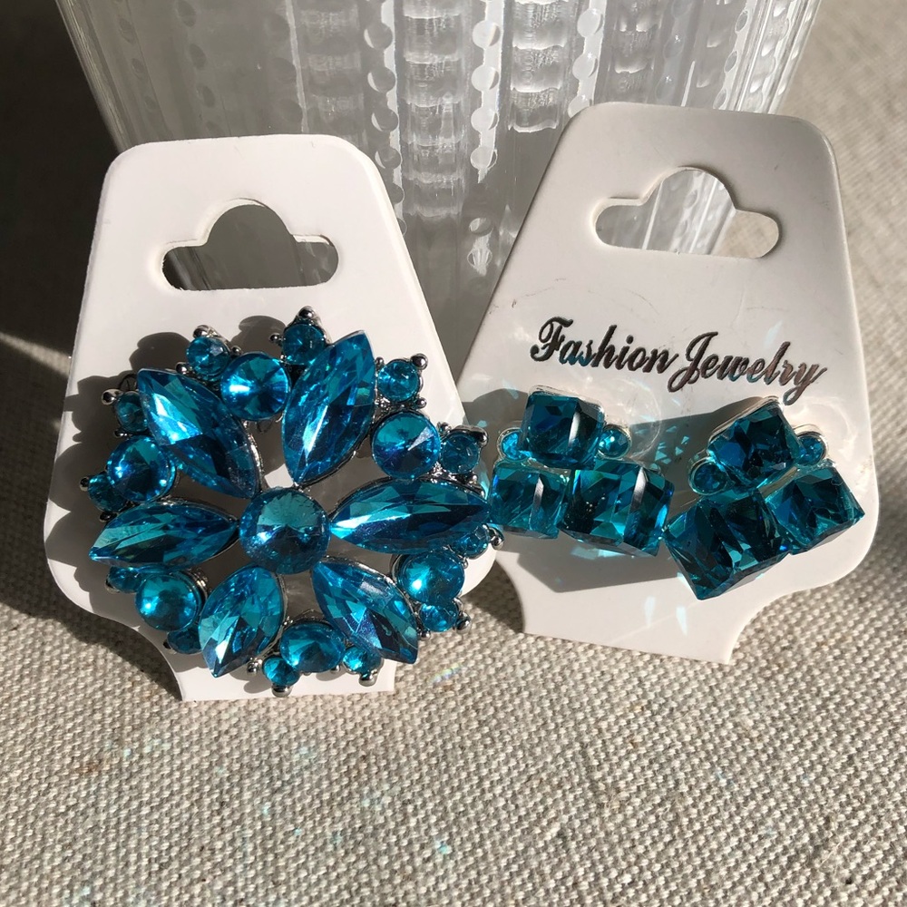 Turquoise blue brooch and earrings